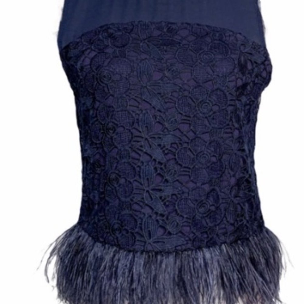 Greylin Navy Ostrich Feather Trim Top from Anthropologie - Picture 2 of 9